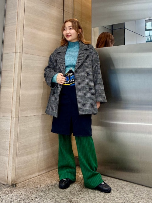 セール】チェック ビーバー ダブル ハーフコート（ステンカラーコート