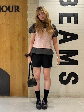 「Ray BEAMS（レイビームス）のJW PEI / Joy Bag（トートバッグ、ブラック系）」を使った、Ray BEAMSさん（レディース・165cm）の夏コーディネート