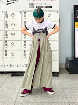 「アイテム（パンツ、レッド系）」を使った、Ray BEAMSさん（レディース・153cm）の春コーディネート