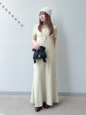 「Ray BEAMS（レイビームス）のリボン チェーン バッグ（ショルダーバッグ、ブラック系）」を使った、Ray BEAMSさん（レディース・163cm）の春コーディネート