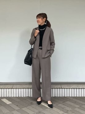 「ビジネススタイル」｜「アイテム（ノーカラージャケット）」を使った、COMME CA OFFICIALさん（レディース・165cm）の冬コーディネート