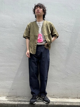 「アイテム（ポーチ）」を使った、奥原さん（メンズ・177cm）の夏コーディネート