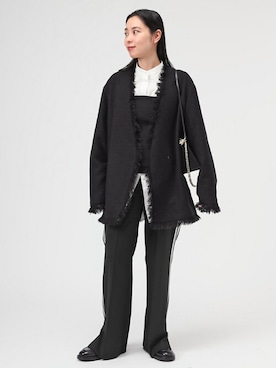 「AP STUDIO（エーピーストゥディオ）のアイテム（ノーカラージャケット）」を使った、STAFF.Ayaさん（レディース・158cm）の冬コーディネート