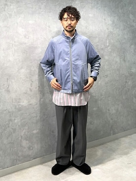 「ライトブルー」｜「アイテム（ブルゾン）」を使った、Mashio_TOMORROWLANDさん（メンズ・175cm）の秋コーディネート