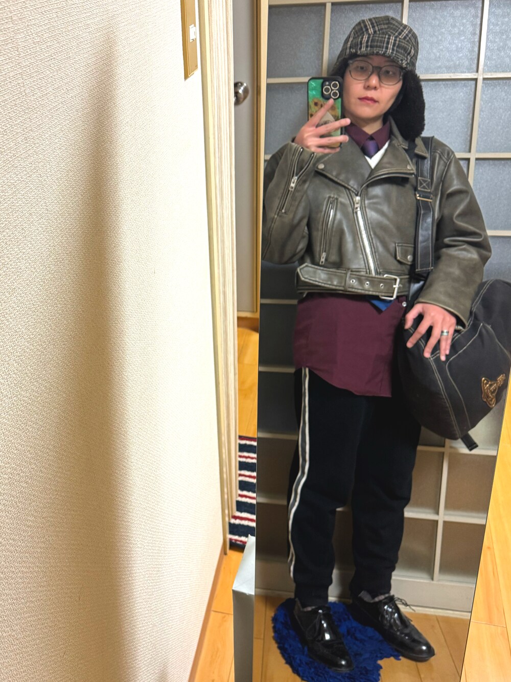 「WEAR文芸部」｜「ZARAのアイテム（ライダースジャケット、その他）」を使った、みひろさん（レディース・159cm）の冬コーディネートの1枚目の写真