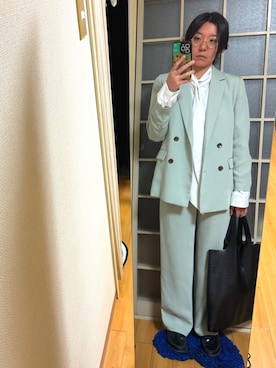 「GU（ジーユー）のアイテム（フォーマルスーツ/小物、グリーン系）」を使った、みひろさん（レディース・159cm）の夏コーディネート