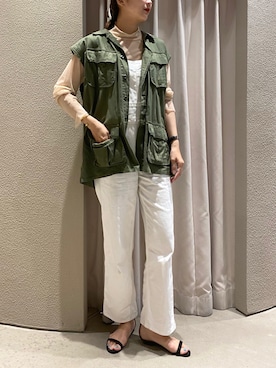 「白コーデ」｜「アイテム（オールインワン・サロペット）」を使った、satomiさん（レディース・170cm）の夏コーディネート
