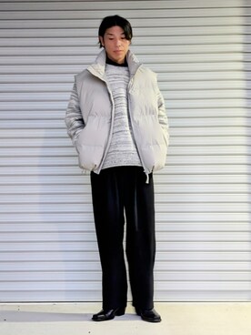 「H&M（エイチ・アンド・エム）のアイテム（ダウンベスト）」を使った、ta2inoさん（メンズ・176cm）の冬コーディネート