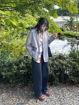 「アイテム（メガネ）」を使った、ナナエさん（レディース・163cm）の秋コーディネート