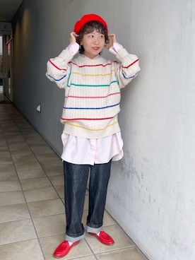 「アイテム（ハンチング/ベレー帽）」を使った、Dot&Stripes CHILDWOMANさん（レディース・150cm）の秋コーディネート