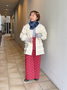 「アイテム（パンツ、レッド系）」を使った、Dot&Stripes CHILDWOMANさん（レディース・156cm）の冬コーディネート