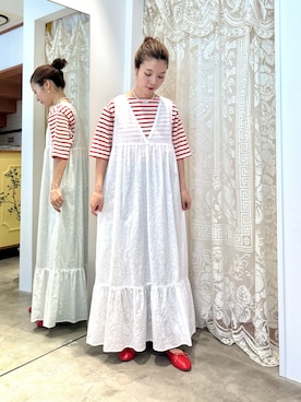 「アイテム（バレエシューズ、レッド系）」を使った、Dot&Stripes CHILDWOMANさん（レディース・149cm）の夏コーディネート