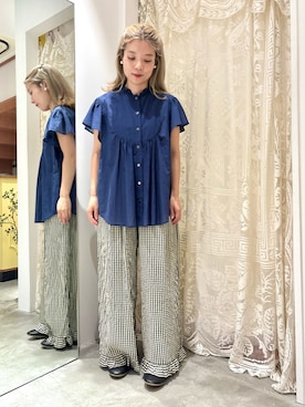 「Dot＆Stripes CHILD WOMAN（ドットアンドストライプス　チャイルドウーマン）のフリル襟 ヨークブラウス（シャツ/ブラウス）」を使った、Dot&Stripes CHILDWOMANさん（レディース・149cm）の夏コーディネート