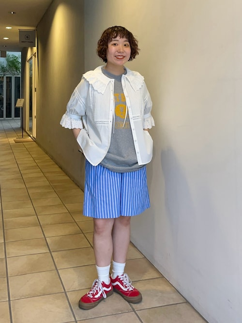 ★めんめん★child woman レースピンタック 5分袖ブラウス ブロード レースピンタック5分袖ブラウス（シャツ/ブラウス