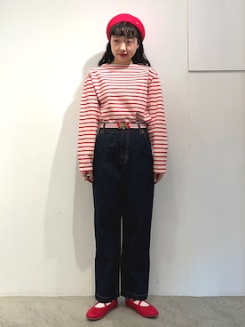 「アイテム（ハンチング/ベレー帽、レッド系）」を使った、Dot&Stripes CHILDWOMANさん（レディース・157cm）の冬コーディネート