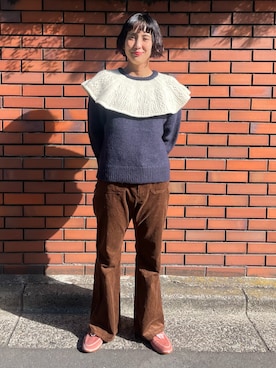 「ベロア」｜「アイテム（ローファー）」を使った、Dot&Stripes CHILDWOMANさん（レディース・156cm）の秋コーディネート