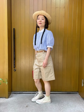 「アイテム（チノパンツ）」を使った、Dot&Stripes CHILDWOMANさん（レディース・149cm）の春コーディネート
