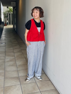 「レイヤードスタイル」｜「アイテム（オールインワン・サロペット）」を使った、Dot&Stripes CHILDWOMANさん（レディース・150cm）の夏コーディネート