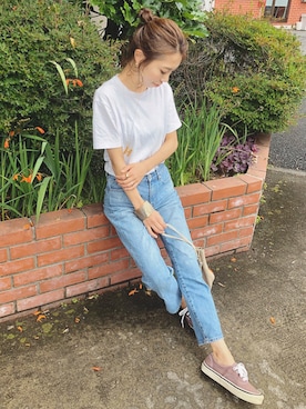 「ZOZO（ゾゾ）のスリムテーパードデニムパンツ［WOMEN］（デニムパンツ）」を使った、yurieさん（レディース・156cm）の夏コーディネート