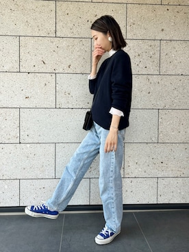 「アイテム（スニーカー、ブルー系）」を使った、yurieさん（レディース・156cm）の春コーディネート