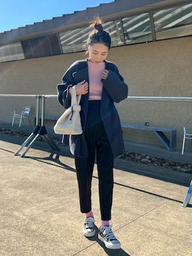 「GRL」｜「アイテム（ノーカラーコート）」を使った、yurieさん（レディース・156cm）の冬コーディネート