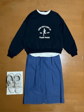 「Chillfar（チルファー）のアイテム（スウェット）」を使った、ばたこさん（レディース・159cm）の春コーディネート