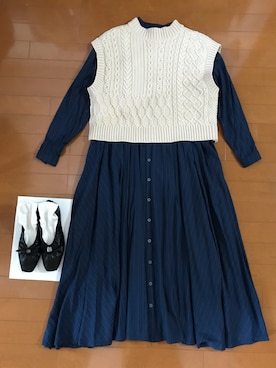 「Libra Cue（リブラ キュー）のアイテム（シャツワンピース）」を使った、ばたこさん（レディース・158cm）の秋コーディネート