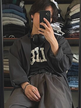 「H&M（エイチ・アンド・エム）のアイテム（スラックス）」を使った、コーンポタージュさん（メンズ・158cm）の春コーディネート