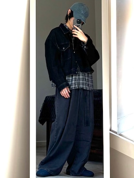 「アイテム（デニムジャケット）」を使った、コーンポタージュさん（メンズ・158cm）の秋コーディネート