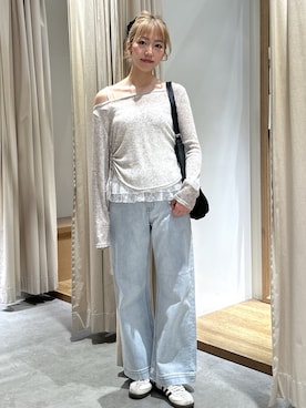 「FREE'S MART（フリーズマート）の◆メランジドロストレースティアードキャミセット（Tシャツ/カットソー、ホワイト系）」を使った、mayaさん（レディース・160cm）の冬コーディネート