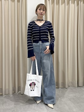 「FREE'S MART（フリーズマート）の【3サイズ展開XS-L】サイドパネルヴィンテージライクワイドデニム【低身長サイズ有】（デニムパンツ、ブルー系）」を使った、mayaさん（レディース・160cm）の春コーディネート