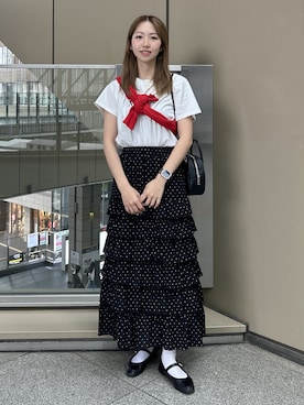 「FREE'S MART（フリーズマート）の◆フレンチロゴプリントＴシャツ（Tシャツ/カットソー、ホワイト系）」を使った、mayaさん（レディース・160cm）の春コーディネート
