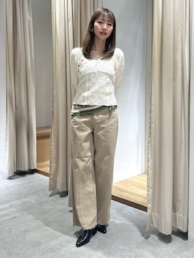 「FREE'S MART（フリーズマート）の◇【3サイズ展開XS-M】ワイドストレートカラーパンツ【低身長サイズ有】（デニムパンツ、ベージュ系）」を使った、mayaさん（レディース・160cm）の春コーディネート