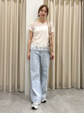 「FREE'S MART（フリーズマート）の◆メランジドロスト半袖レースティアードキャミセット（Tシャツ/カットソー、ブラウン系）」を使った、mayaさん（レディース・160cm）の春コーディネート