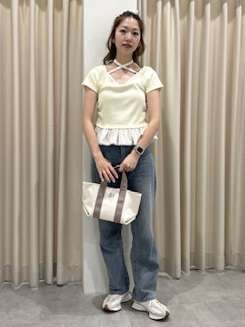 「FREE'S MART（フリーズマート）の◆レイヤード風ドットカットソー（Tシャツ/カットソー、イエロー系）」を使った、mayaさん（レディース・160cm）の春コーディネート