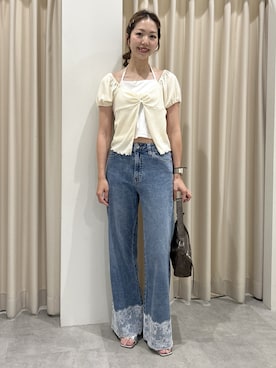 「FREE'S MART（フリーズマート）のホルターレイヤードカットソー（Tシャツ/カットソー、イエロー系）」を使った、mayaさん（レディース・160cm）の夏コーディネート