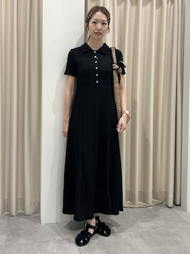 「FREE'S MART（フリーズマート）の◆金ボタンカットジャガードポロワンピース（ワンピース、ブラック系）」を使った、mayaさん（レディース・160cm）の夏コーディネート