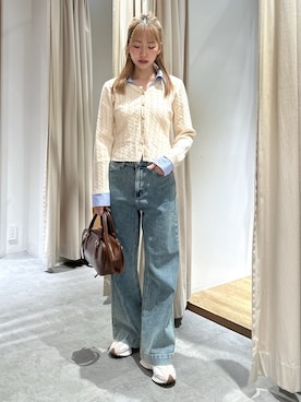 「FREE'S MART（フリーズマート）の◆シャツレイヤードゴールドボタンニット（ニット/セーター、ホワイト系）」を使った、mayaさん（レディース・160cm）の冬コーディネート