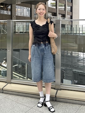 「FREE'S MART（フリーズマート）の◆アソートハーフパンツ（その他パンツ、ブルー系）」を使った、mayaさん（レディース・160cm）の春コーディネート