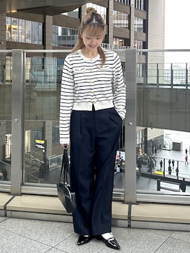 「FREE'S MART（フリーズマート）の◆【Ｓｍａｒｔ　Ｅａｓｙ】ワンタックワイドパンツ（スラックス、ブルー系）」を使った、mayaさん（レディース・160cm）の春コーディネート