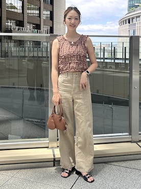 「FREE'S MART（フリーズマート）の◆ミニバックルサンダル（サンダル、ブラック系）」を使った、mayaさん（レディース・160cm）の夏コーディネート