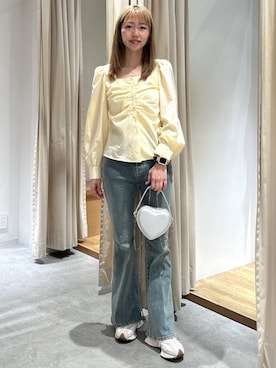 「FREE'S MART（フリーズマート）の◇[低身長サイズ/Sシリーズ]内スリットベルボトムデニム（デニムパンツ、ブルー系）」を使った、mayaさん（レディース・160cm）の冬コーディネート