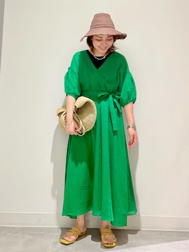 「2wayワンピース」｜「アイテム（帽子）」を使った、asamiさん（レディース・164cm）の夏コーディネート