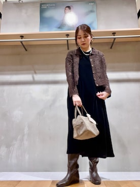 「URBAN RESEARCH DOORS（アーバンリサーチドアーズ）の衿付きクロシェカーディガン（カーディガン/ボレロ、ブラウン系）」を使った、asamiさん（レディース・164cm）の秋コーディネート