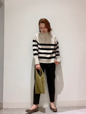 「ボーダーニット」｜「アイテム（バレエシューズ）」を使った、asamiさん（レディース・164cm）の秋コーディネート