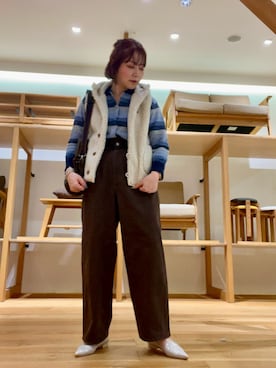 「GYMPHLEX（ジムフレックス）のGYMPHLEX　BOA HOODED VEST（その他アウター）」を使った、asamiさん（レディース・164cm）の秋コーディネート