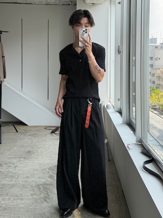 「SINSS(シンス)のTwo tuck wide straight stripe slacks / 2タックワイドストレートストライプスラックス(スラックス)」を使った、ひびさん(メンズ・168cm)の夏コーディネート
