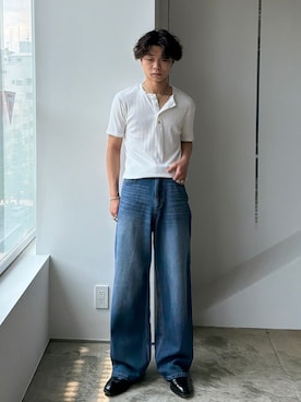 「SINSS（シンス）のRib henley HS T-shirt / リブヘンリーショートスリーブTシャツ（Tシャツ/カットソー）」を使った、ひびさん（メンズ・168cm）の夏コーディネート