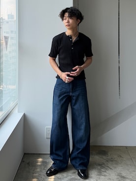 「SINSS（シンス）のRib henley HS T-shirt / リブヘンリーショートスリーブTシャツ（Tシャツ/カットソー）」を使った、ひびさん（メンズ・168cm）の夏コーディネート