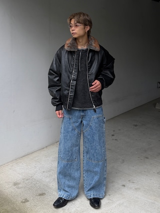 「SINSS(シンス)のWide straight double knee denim / ワイドストレートダブルニーデニム(デニムパンツ)」を使った、ひびさん(メンズ・168cm)の秋コーディネート